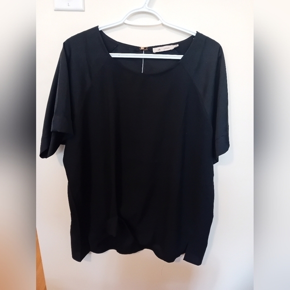 AK Urban Black Blouse‎ Dark Gray Sleeves Sheer Top Keyhole Back Womens 50 (XXL) - Picture 2 of 9